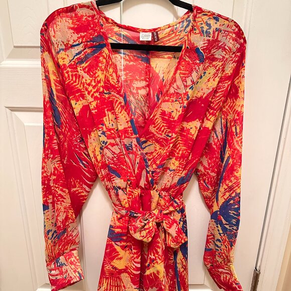 Multicolor Red Print Long-Sleeve Maxi Dress - Picture 3 of 10